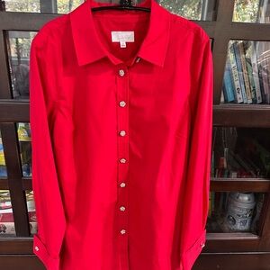 Talbots Vibrant Red Blouse with Sparkling Buttons